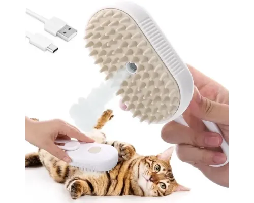 Щітка-масажер-спрей парова Pet Spray Massage Brush 3в1 для вичісування собак і кішок Біла
