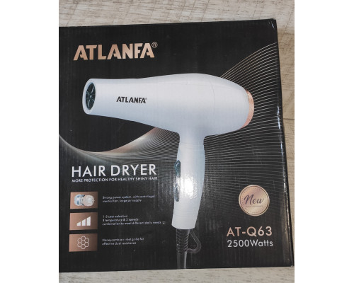 Фен мощный Atlanfa AT-Q63 2500 W с щелевой насадкой белый