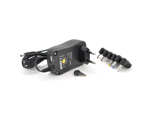 Універсальний БП Input 100V-240V 50-60Mhz, Output :3V-12V-2.1A 30W, 6 Г-подібних роз'ємів 2.35*0.75/ 3.0*1.1/3.5*1.35/4.0*1.7 /5.5