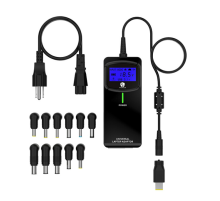 Універсальне АЗП 90W, корпус - пласт, ручне регулювання, 8 роз'ємів,LCD - дисплей, BOX