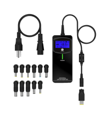 Універсальне АЗП 90W, корпус - пласт, ручне регулювання, 8 роз'ємів,LCD - дисплей, BOX
