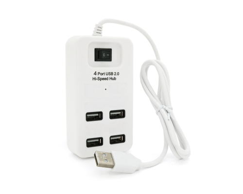 Хаб USB 2.0 4 порти, White, 480Mbts живлення від USB, з вимикачем, Blister Q100