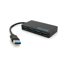 Хаб USB 3.0, 4 порти, плоский, чорний, підтримка до 2TB, кабель 0,14 м, Блістер