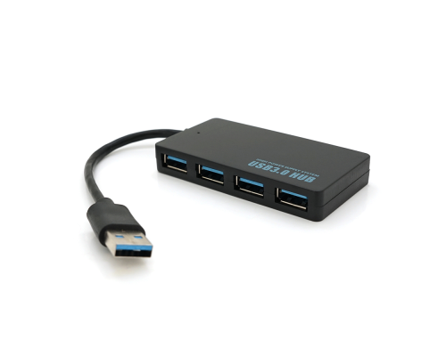 Хаб USB 3.0, 4 порти, плоский, чорний, підтримка до 2TB, кабель 0,14 м, Блістер