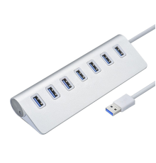 Хаб USB 3.0 алюмінієвий, 7 портів, 20 см, заряд до 900mAh, підтримка до 2TB, Пакет