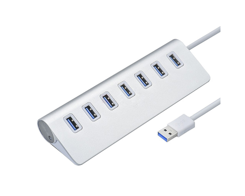 Хаб USB 3.0 алюмінієвий, 7 портів, 20 см, заряд до 900mAh, підтримка до 2TB, Пакет