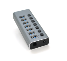 Хаб USB 3.0, 4 порти USB 3.0 + 3 порти QC3.0, з перемикачами на кожен порт, DC12V2A, Black, BOX