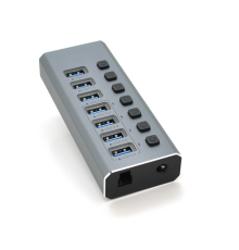 Хаб USB 3.0, 4 порти USB 3.0 + 3 порти QC3.0, з перемикачами на кожен порт, DC12V2A, Black, BOX