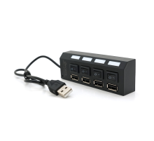 Хаб USB 2.0 4 порти з перемикачами на кожен порт, Black, 480Mbts High Speed, підтримка до 0,5ТВ, живлення від USB, Blister Q100