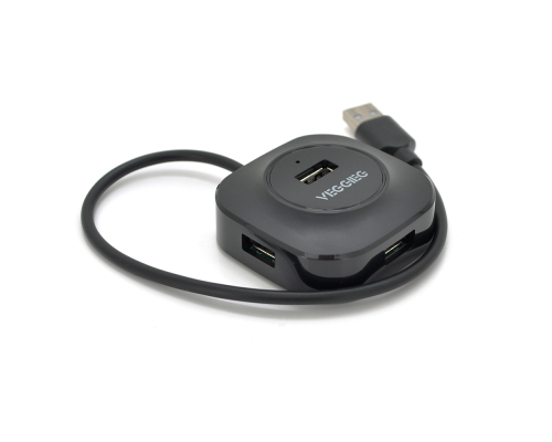 Хаб VEGGIEG V-U2405 USB 2.0 4 порти, 480Mbts, живлення від USB, Black, 0,3m, Box