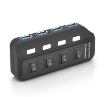 Хаб USB 3.0, 4 порти, з перемикачами, підтримка до 2TB, 5Gb/s, кабель 0,6м, Блістер