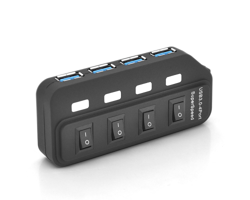 Хаб USB 3.0, 4 порти, з перемикачами, підтримка до 2TB, 5Gb/s, кабель 0,6м, Блістер