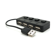 Хаб USB 2.0 4 порти, Black, 480Mbts живлення від USB, з кнопкою LED/Blue на кожен порт, Blister Q100