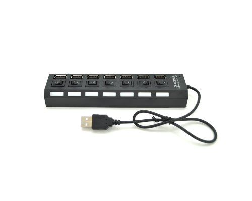 Хаб USB 2.0 7 портів з перемикачами на кожен порт, Black, 480Mbts High Speed, живлення від USB, Blister Q100