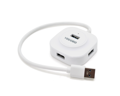 Хаб VEGGIEG V-U3403 USB 3.0 4 порти, 480Mbts, живлення від USB, White, 0,3m, Box