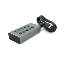 Хаб USB 3.0, 4 порти USB 3.0 + 1 порт QC3.0, з перемикачами на кожен порт, DC5V3A, Black, BOX