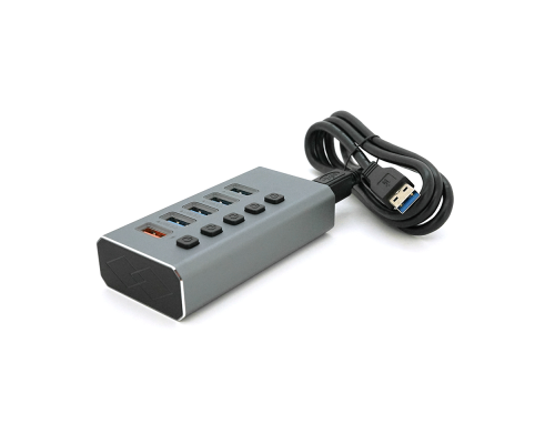 Хаб USB 3.0, 4 порти USB 3.0 + 1 порт QC3.0, з перемикачами на кожен порт, DC5V3A, Black, BOX Хаб USB 3.0, 4 порти USB 3.0 + 1 порт QC3.0, з перемикачами на кожен порт, DC5V3A, Black, BOX