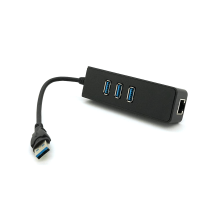 Хаб USB 3.0, 3 порти USB 3.0 + 1 порт Ethernet, Black, BOX