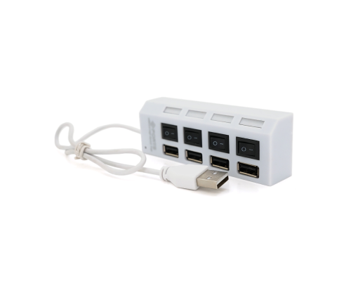 Хаб USB 2.0 4 порти з перемикачами на кожен порт, White, 480Mbts High Speed, підтримка до 0,5ТВ, живлення від USB, Blister Q100
