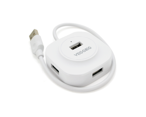 Хаб VEGGIEG V-U2407 USB 2.0 4 порта, 480Mbts, живлення від USB, White, 0,3m, Box