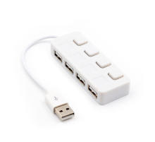 Хаб USB 2.0 4 порти, White, 480Mbts живлення від USB, з кнопкою LED/Blue на кожен порт, Blister Q100