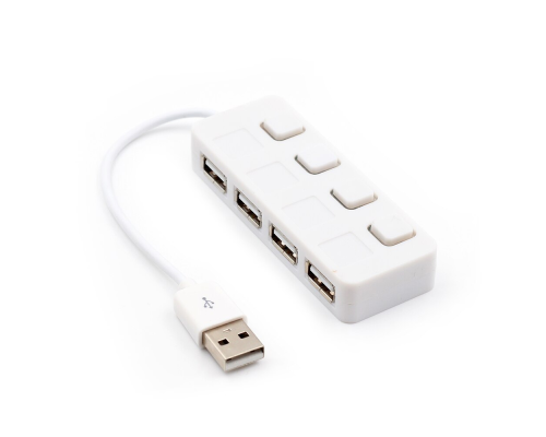 Хаб USB 2.0 4 порти, White, 480Mbts живлення від USB, з кнопкою LED/Blue на кожен порт, Blister Q100