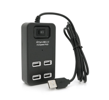 Хаб USB 2.0 4 порти, Black, 480Mbts живлення від USB, з вимикачем, Blister Q100