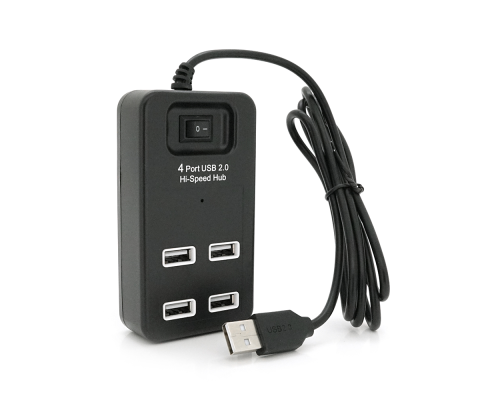 Хаб USB 2.0 4 порти, Black, 480Mbts живлення від USB, з вимикачем, Blister Q100 Хаб USB 2.0 4 порти, Black, 480Mbts живлення від USB, з вимикачем, Blister Q100