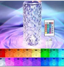 ОЧЕНКА! Настільна акумуляторна лампа з пультом 22 см нічник Троянда RGB Crystal Rose. (Плохе паковання 2867)