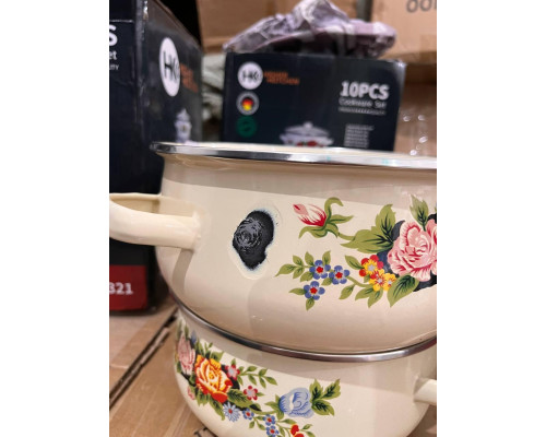 УЦЕНЕННЫЙ ТОВАР! Набор кастрюль Higher Kitchen ZP-321 10 шт (Стерлась эмаль на кастрюле )