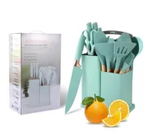 ОЧЕНКА! Кухонні предмети 19 предметів Kitchen Set Бірюзовий (Плохе паковання, тріщина на корпусі 2665)