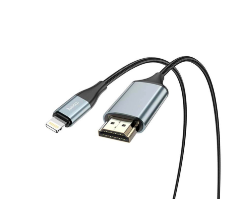 Конвертер Hoco UA15 HDMI (тато)-Lighting (тато) 2м, обплетення, круглий Black/Gray, Box