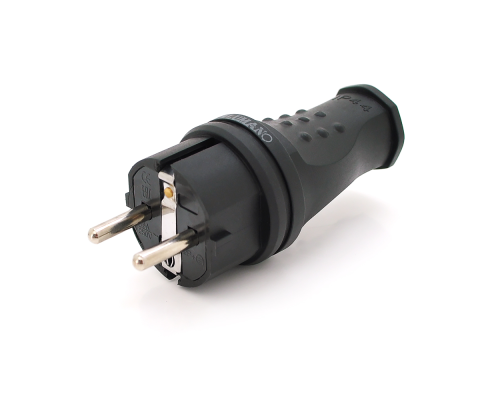 Вилка Євро із заземленням пряма, розбірна, каучук, IP44, 16А 220V, колір чорний, Q30