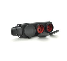Колодка PiPo PP/SP-3133/3/44/16B, 16А, 220-240В, IP44, з заглушкою, із заземленням 3 гнізда, каучук, чорний, Q25