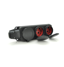 Колодка PiPo PP/SP-3133/3/44/16B, 16А, 220-240В, IP44, з заглушкою, із заземленням 3 гнізда, каучук, чорний, Q25