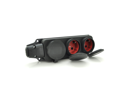 Колодка PiPo PP/SP-3133/3/44/16B, 16А, 220-240В, IP44, з заглушкою, із заземленням 3 гнізда, каучук, чорний, Q25