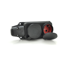 Колодка PiPo PP / SP-3132/2/44/16B, 16А, 220-240В, IP44, з заглушкою, із заземленням 2 гнізда, каучук, чорний, Q25