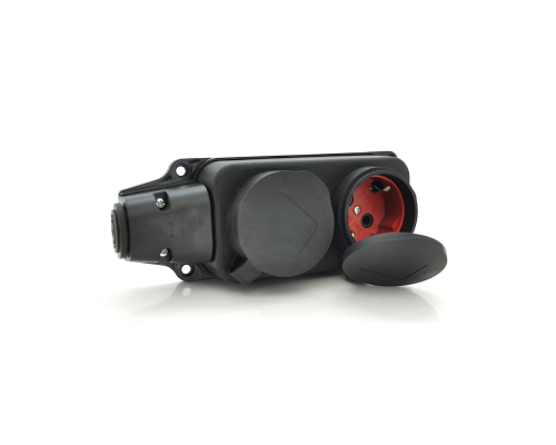 Колодка PiPo PP / SP-3132/2/44/16B, 16А, 220-240В, IP44, з заглушкою, із заземленням 2 гнізда, каучук, чорний, Q25