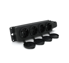 Колодка PiPo PP / SP-4/44 / 16B, 16А, 220-240В, IP44, з заглушкою, із заземленням 4 гнізда, каучук, чорний, Q10