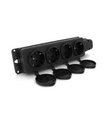 Колодка PiPo PP / SP-4/44 / 16B, 16А, 220-240В, IP44, з заглушкою, із заземленням 4 гнізда, каучук, чорний, Q10