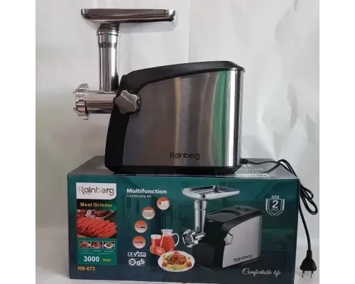 Мясорубка электрическая Rainberg RB-673 с соковыжималкой и шинковкой 9 насадок 3000W с реверсом