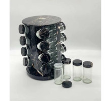 Органайзер для специй, набор емкостей баночек Marble BLACK 16 штук