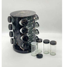 Органайзер для специй, набор емкостей баночек Marble BLACK 16 штук