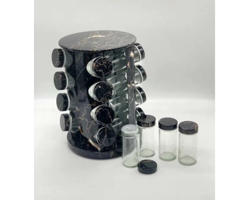 Органайзер для специй, набор емкостей баночек Marble BLACK 16 штук Органайзер для специй, набор емкостей баночек Marble BLACK 16 штук