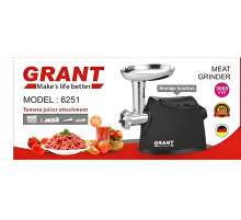 Электрическая мясорубка GRANT 6251 3000W с соковыжималкой для томатного сока Черная