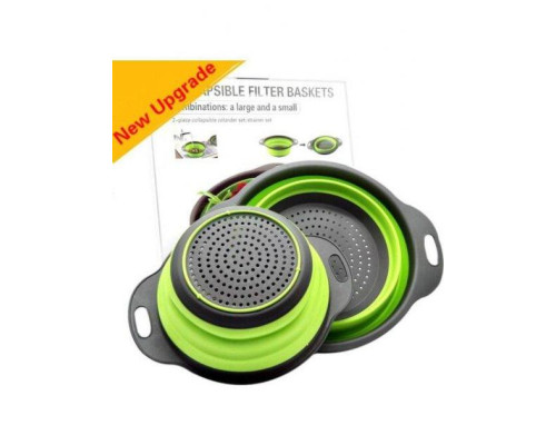 Дуршлаг силиконовый складной 2 шт в комплекте (большой + маленький) Collapsible filter baskets, зеленый Дуршлаг силиконовый складной 2 шт в комплекте (большой + маленький) Collapsible filter baskets, зеленый