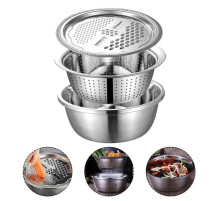 Багатофункціональний кухонний набір із неіржавкої сталі 3 в 1 Metal Basket Cutter Миска друшляк і тертка