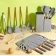 Набор кухонных принадлежностей Серый на подставке TS Kitchen 19 штук из силикона с бамбуковой ручкой
