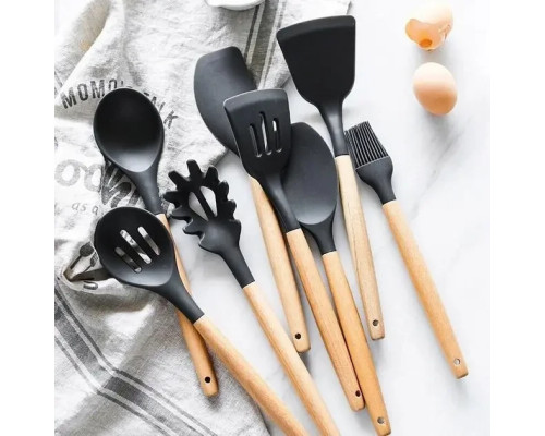 Силиконовый кухонный набор принадлежностей Kitchen stuff 12 предметов BLACK