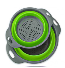 Дуршлаг силиконовый складной 2 шт в комплекте (большой + маленький) Collapsible filter baskets, зеленый